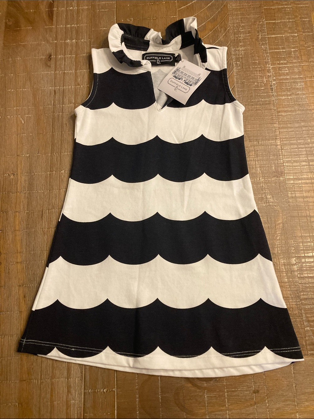 Duffield Lane Black and White Scallop-Print Ruffle Neck Dress NWT size 3T